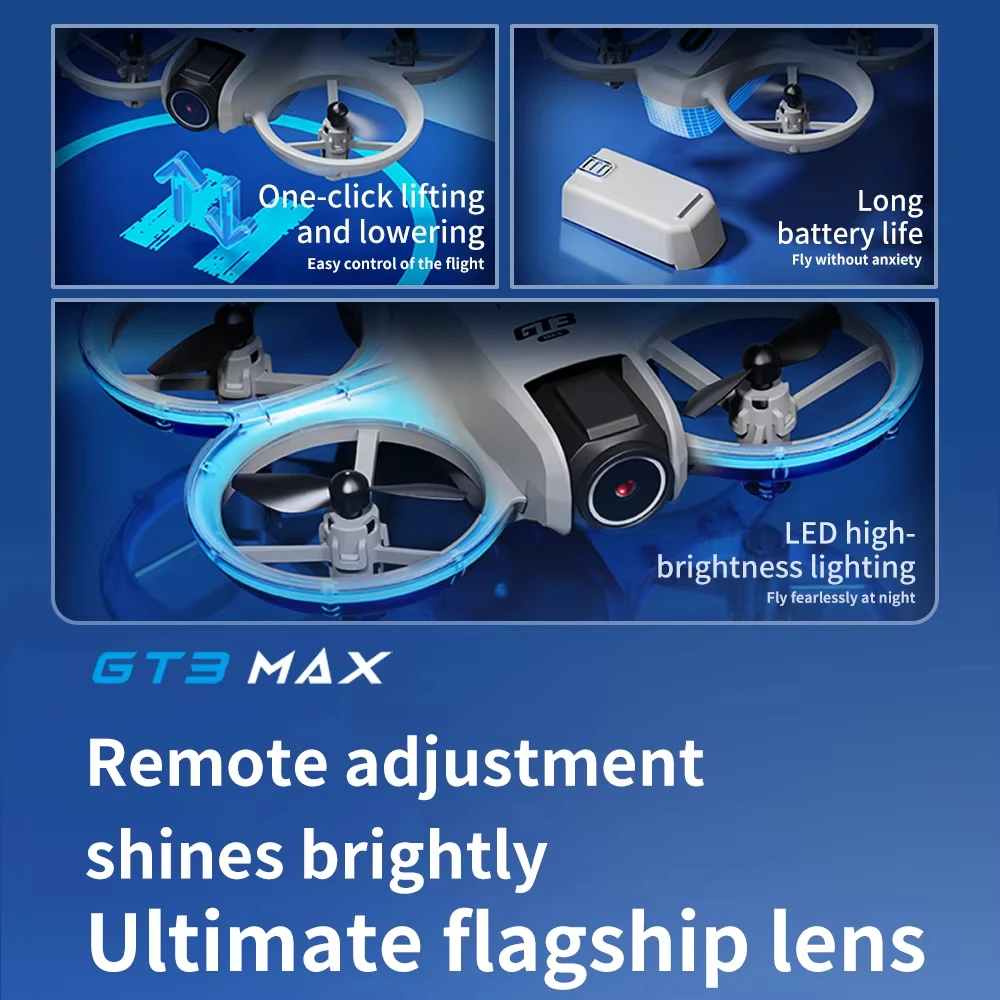 Drone Camera Hd - GT3 Max 光学フローGPS搭載ドローン、8K超高画質デュアルレンズによる空撮、折りたたみ式障害物検知機能付きRCクアッドコプター、趣味用ギフト。