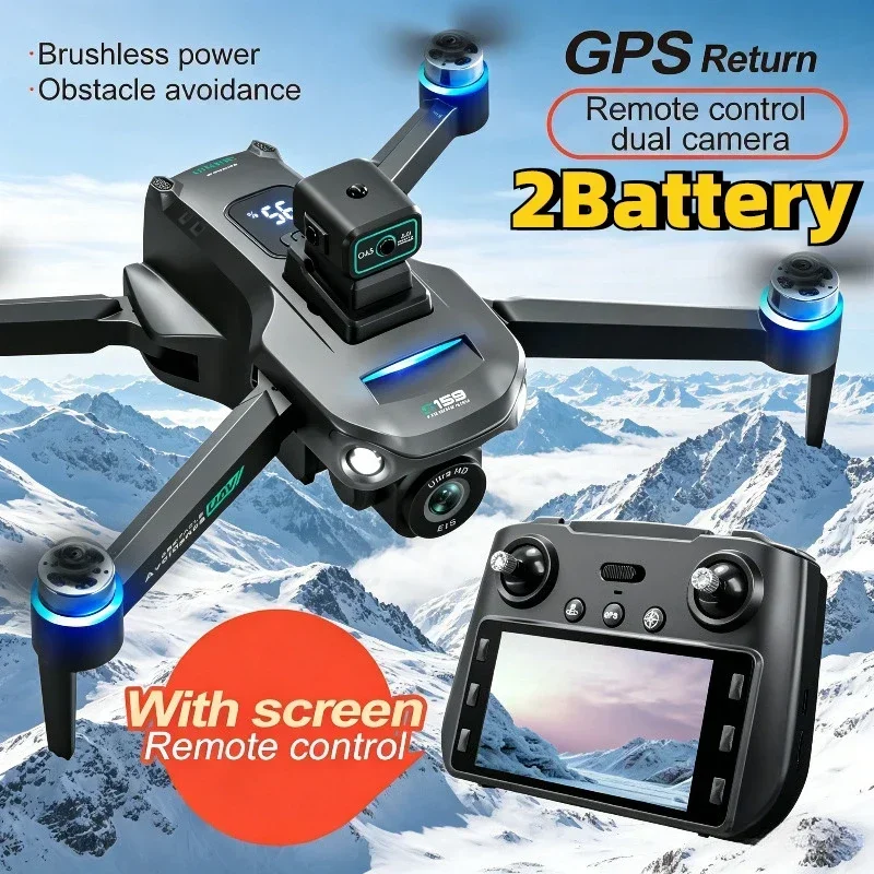 Drone Camera Professional - S159 GPSドローン、HDデュアルカメラ搭載プロフェッショナルクアッドコプター、360 ° 全方位障害物回避機能、ブラシレスモーター搭載の折りたたみ式ドローン、内蔵スクリーン付きリモコン、5G WiFi FPV、屋外用空撮RC航空機、大人も子供も楽しめるおもちゃ、海外倉庫からの迅速な発送。
