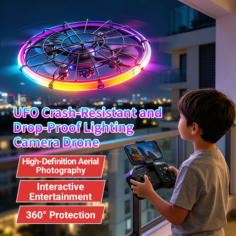 Drone Camera Hd - JJRC H145 UFO RCドローン、デュアルHDレンズ、RGBフローライト、フルボディプロテクション、空撮クアッドコプター玩具