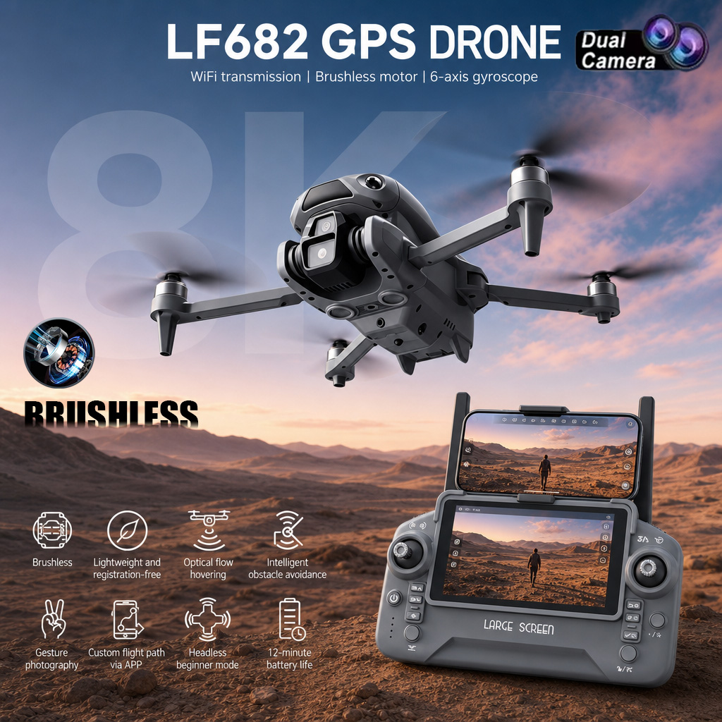 Drone Camera Professional - 新型LF682ドローン 8KデュアルカメラFPVプロフェッショナルHDプロフェッショナル空中GPSオプティカルフロー障害物回避ブラシレス折りたたみ式RCクアッドコプター